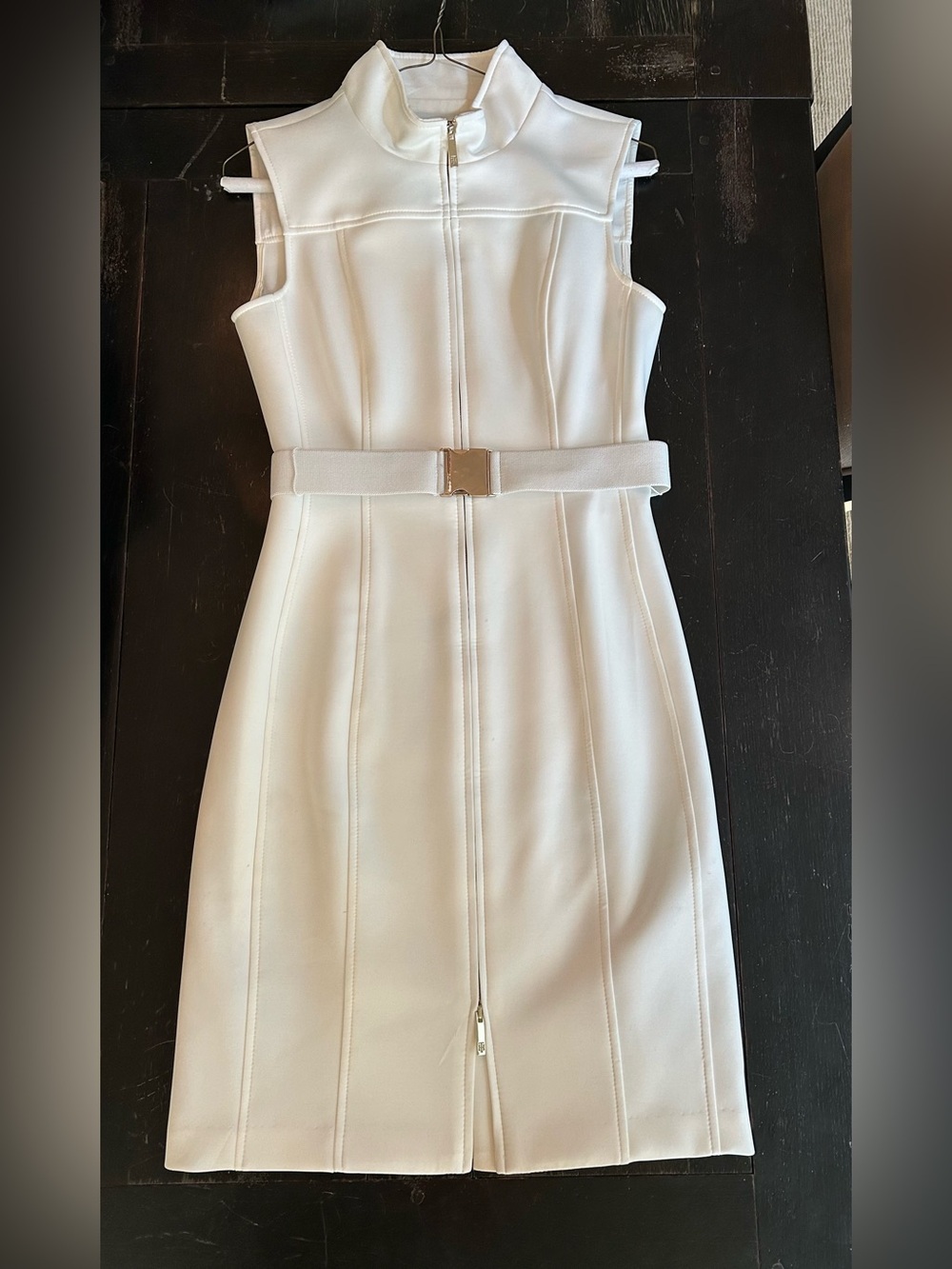 Tommy Hilfiger White Scuba Sheath Dress Size 6 Belted Full Zip